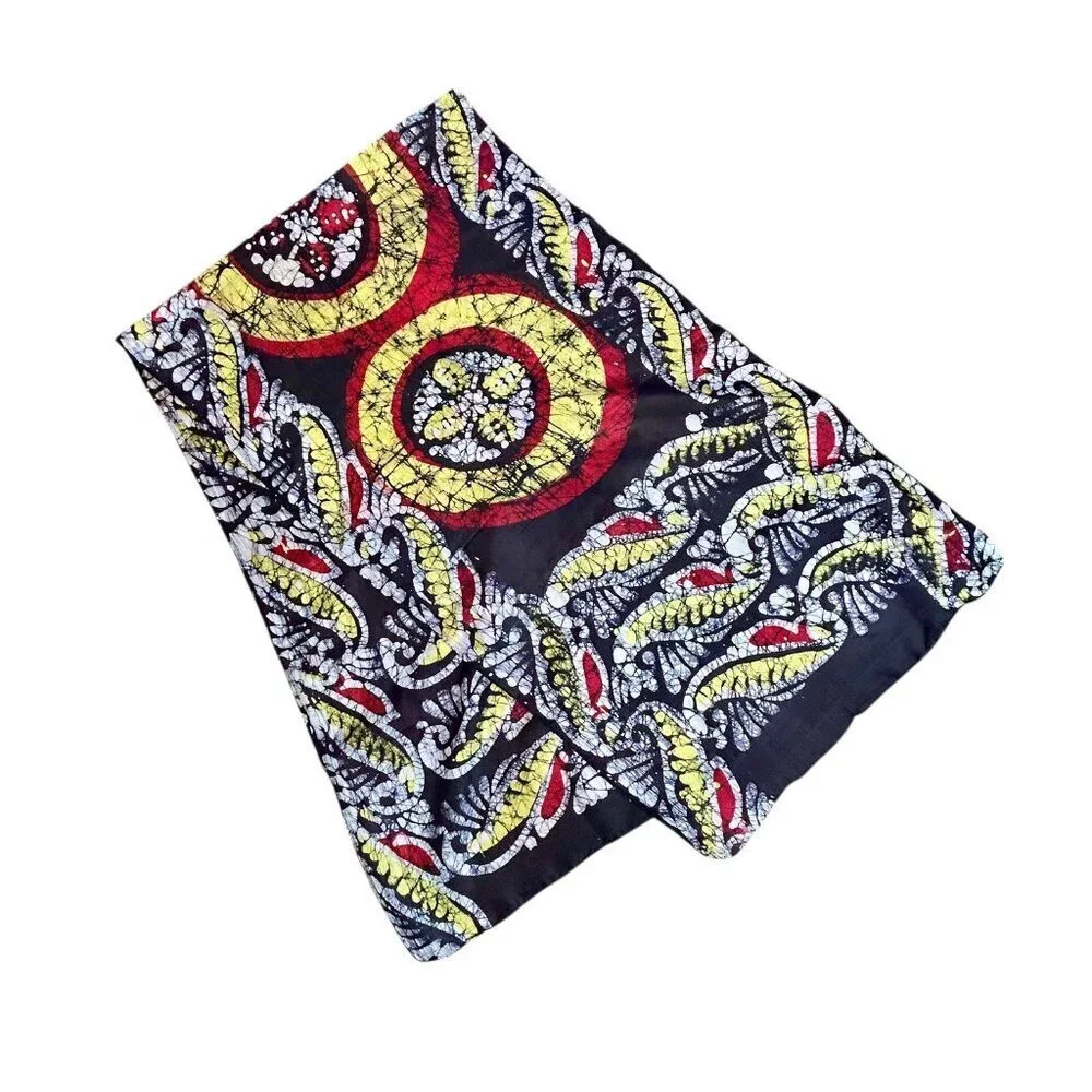 Vintage Colorful 100% Silk Batik Print Rectangular Scarf